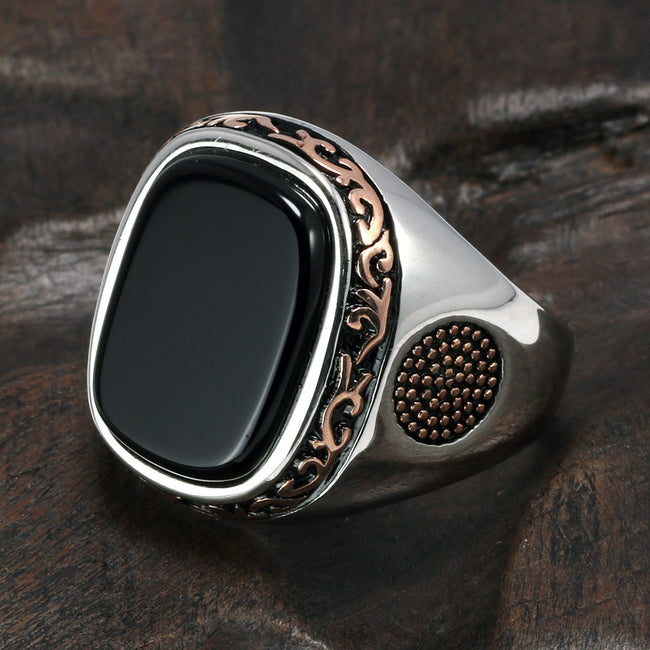 Black Onyx Stones Silver Ring-ring-Golonzo