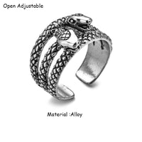 Antique Silver Adjustable Snake Ring for Men and Women-Rings-Golonzo
