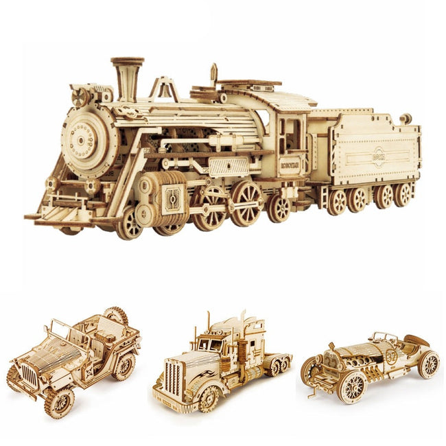 3D Puzzle - Movable Steam Train,Car,Jeep Assembly Toy-Puzzles-Golonzo