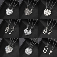 Romantic Couple Heart Clock Key Pendant Necklaces For Women Ture Love Two Detachable Necklace-Pendant Necklaces-Golonzo