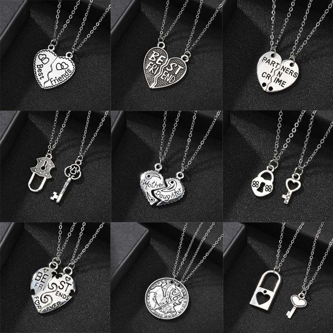 Romantic Couple Heart Clock Key Pendant Necklaces For Women Ture Love Two Detachable Necklace-Pendant Necklaces-Golonzo