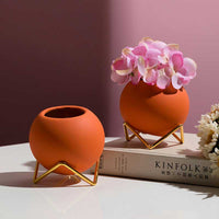 Flower Vases Ceramic With Gold Metal Holder For Table Decoration Vase Porcelain Plant Pot-vase-Golonzo