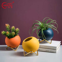 Flower Vases Ceramic With Gold Metal Holder For Table Decoration Vase Porcelain Plant Pot-vase-Golonzo