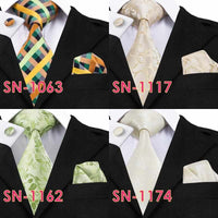 Novelty Tie Hanky Cufflinks Sets Men's 100% Silk Ties for men Formal Wedding Party-Neckties-Golonzo