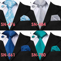 Novelty Tie Hanky Cufflinks Sets Men's 100% Silk Ties for men Formal Wedding Party-Neckties-Golonzo