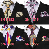 Novelty Tie Hanky Cufflinks Sets Men's 100% Silk Ties for men Formal Wedding Party-Neckties-Golonzo