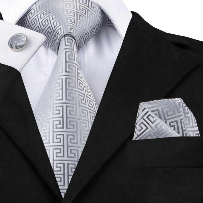 Novelty Tie Hanky Cufflinks Sets Men's 100% Silk Ties for men Formal Wedding Party-Neckties-Golonzo