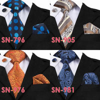 Novelty Tie Hanky Cufflinks Sets Men's 100% Silk Ties for men Formal Wedding Party-Neckties-Golonzo