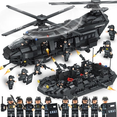 SWAT Team Police Building Blocks - Transport Helicopter Set-Toys-Golonzo