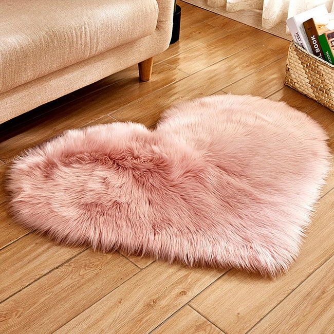 Shaggy Carpet Wool Faux Fluffy Mats Artificial Sheepskin Hairy Mat Love Heart Rugs NO Lint Carpet For Living Room-Bath Mat and Rug-Golonzo
