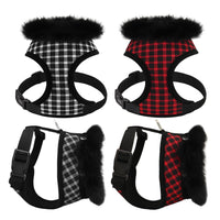 Soft Puppy Dog/Cat Harness - Breathable Plaid Pet Harnesses Vest Clothes with Fur Accessories-Pet Collars & Harnesses-Golonzo