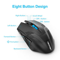 TeckNet Wireless Mouse RAPTOR Prime - Wireless Gaming Mouse with Nano Receiver 8 Buttons 4000DPI-Mice & Trackballs-Golonzo