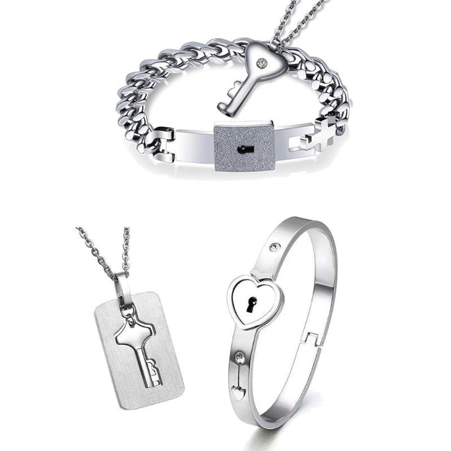 Heart Lock Key Couple Bracelet Necklace-Bracelets-Golonzo