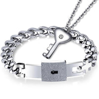 Titanium Puzzle Couple Heart Lock Bracelet Key Necklace-Necklaces-Golonzo