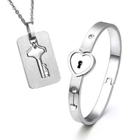Titanium Puzzle Couple Heart Lock Bracelet Key Necklace-Necklaces-Golonzo