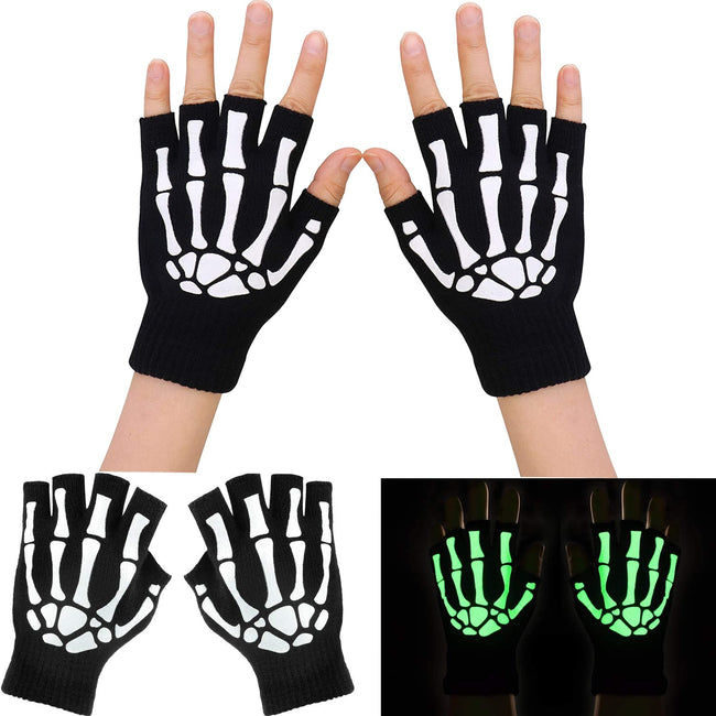 Skeleton Skull Half Finger Gloves Glow In The Dark-Bicycle Gloves-Golonzo