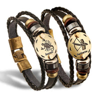 BLACK GALLSTONE ZODIAC SIGNS LEATHER BRACELET-Bracelet-Golonzo