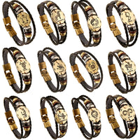 BLACK GALLSTONE ZODIAC SIGNS LEATHER BRACELET-Bracelet-Golonzo