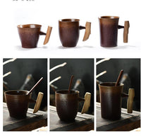 Vintage Ceramic Coffee Mug with Wood Handle-Mugs-Golonzo