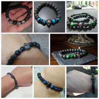 Fenrir Wolf Charm Bracelets - Natural Black Lava Stone Bracelets + Tiger Eye Bracelets-Bracelets-Golonzo