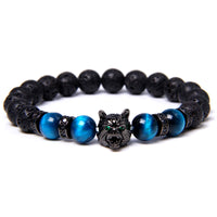 Fenrir Wolf Charm Bracelets - Natural Black Lava Stone Bracelets + Tiger Eye Bracelets-Bracelets-Golonzo