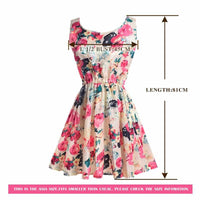 Women Summer Dress - Apricot Sleeveless O-Neck Florals Print-Dresses-Golonzo