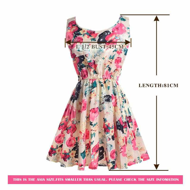 Women Summer Dress - Apricot Sleeveless O-Neck Florals Print-Dresses-Golonzo