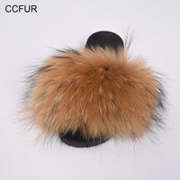 Fashion Cute Raccoon Fur Slipper-Women Shoes-Golonzo