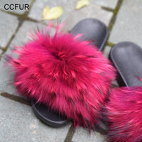 Fashion Cute Raccoon Fur Slipper-Women Shoes-Golonzo