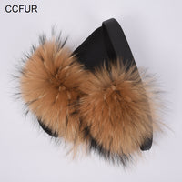 Fashion Cute Raccoon Fur Slipper-Women Shoes-Golonzo