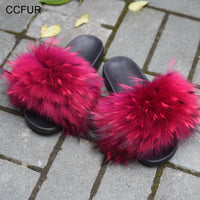 Fashion Cute Raccoon Fur Slipper-Women Shoes-Golonzo