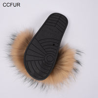 Fashion Cute Raccoon Fur Slipper-Women Shoes-Golonzo