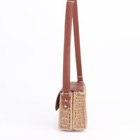 Women's woven Casual Boston handbags Handmade Straw Bag+PU Leather-Shoulder Bags-Golonzo