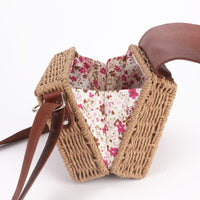 Women's woven Casual Boston handbags Handmade Straw Bag+PU Leather-Shoulder Bags-Golonzo
