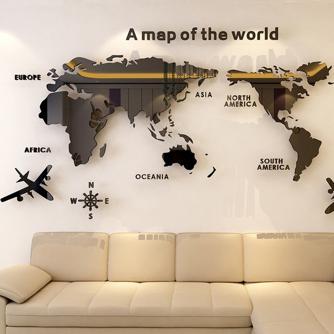 World Map Acrylic 3D Solid Crystal Wall Decoration-Wall Stickers-Golonzo