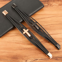 To My Son Pray Through It Leather Cross Bracelet-Bracelets-Golonzo