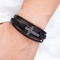 To My Son Pray Through It Leather Cross Bracelet-Bracelets-Golonzo