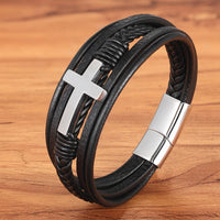 To My Son Pray Through It Leather Cross Bracelet-Bracelets-Golonzo