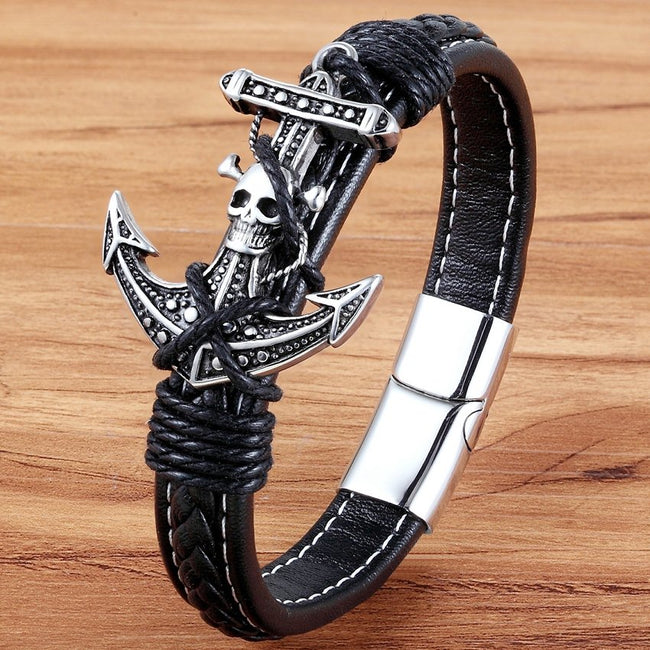 Skeleton Anchor Bundling Bracelet - Genuine Leather Bangle-Bracelet-Golonzo