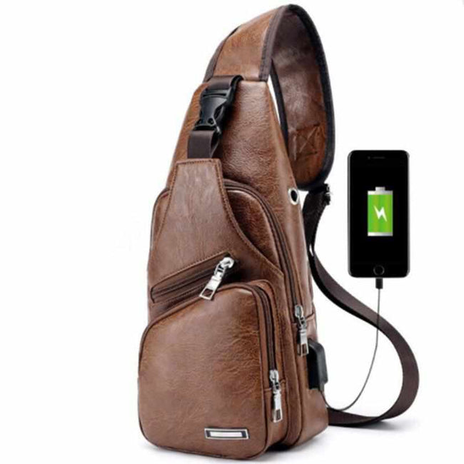 Men's Retro Chest Bag - PU Leather Single Shoulder Bag-Handbags-Golonzo