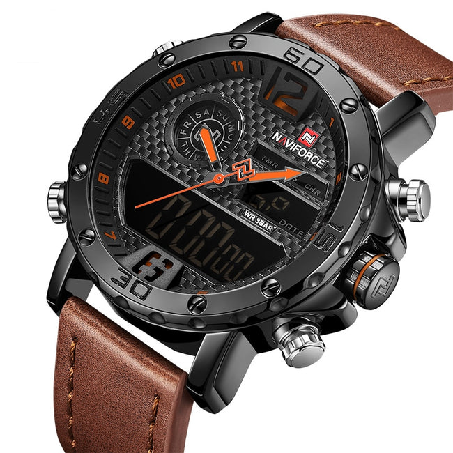 Men's Quartz LED Digital Leather Watches - Waterproof Military Wrist Watch-Watch-Golonzo