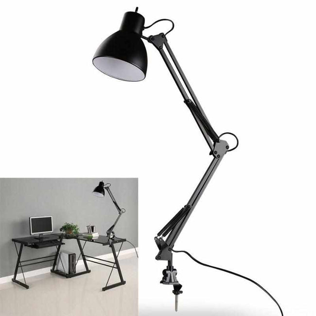 Flexible Swing Arm Clamp Mount Desk Lamp - Black Table Light Reading Lamp-Desk Lamps-Golonzo