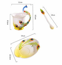 Enamel Coffee Mugs Set With Spoon Dishes-Coffee and Tea Cups-Golonzo