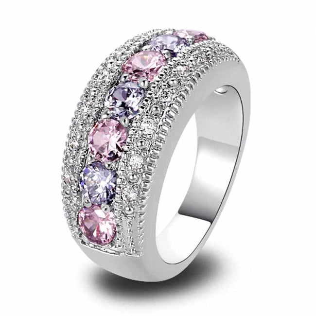 Pink CZ Tourmaline Silver Color Ring-ring-Golonzo
