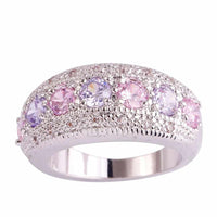 Pink CZ Tourmaline Silver Color Ring-ring-Golonzo