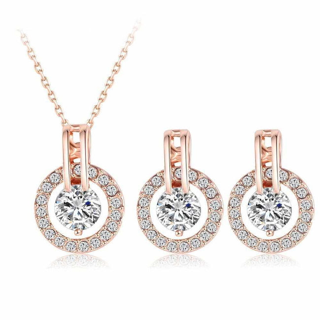 Wedding Rose Gold Color Necklace and Earring Set-Necklace-Golonzo