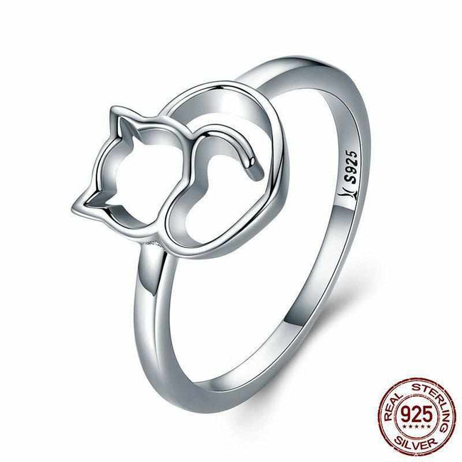 Silver Little Cat & Heart Ring-ring-Golonzo