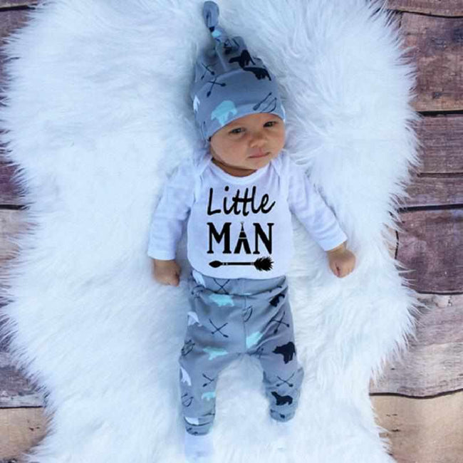 2018 baby boy clothes set - long-sleeved Romper + trousers + hat-baby and toddler outfits-Golonzo