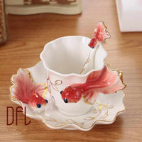 Enamel Coffee Mugs Set With Spoon Dishes-Coffee and Tea Cups-Golonzo