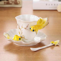 Enamel Coffee Mugs Set With Spoon Dishes-Coffee and Tea Cups-Golonzo